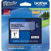 Brother TZe151 Laminated Tape for P-Touch Labelers (Black on Clear, 0.94" x 26.2')